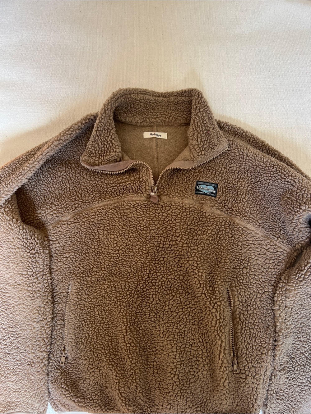 Madhappy Taupe Sherpa Half-Zip Pullover